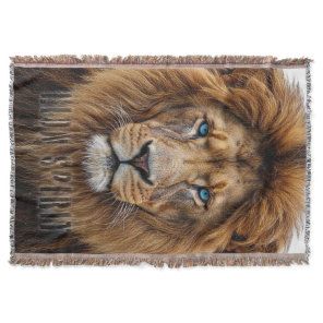 Majestic Lion Face with Blue Eyes | Wildlife Anima Throw Blanket