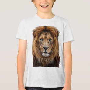 Majestic Lion Face with Blue Eyes | Wildlife Anima Tri-Blend Shirt