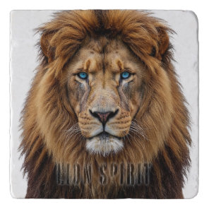 Majestic Lion Face with Blue Eyes | Wildlife Anima Trivet