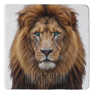 Majestic Lion Face with Blue Eyes Wildlife Anima Trivet