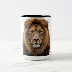 Majestic Lion Face with Blue Eyes | Wildlife Anima Two-Tone Coffee Mug