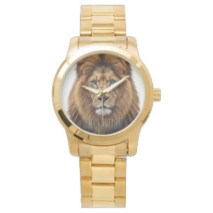 Majestic Lion Face with Blue Eyes Wildlife Anima Watch