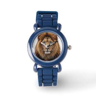 Majestic Lion Face with Blue Eyes Wildlife Anima Watch