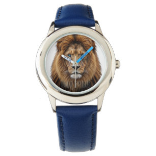 Majestic Lion Face with Blue Eyes   Wildlife Anima Watch