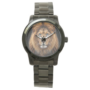 Majestic Lion Face with Blue Eyes Wildlife Anima Watch