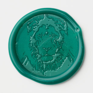 Majestic Lion Face with Blue Eyes Wildlife Anima Wax Seal Sticker