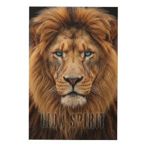 Majestic Lion Face with Blue Eyes | Wildlife Anima Wood Wall Art