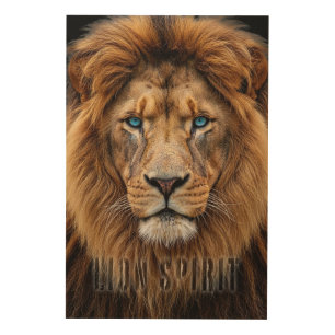 Majestic Lion Face with Blue Eyes Wildlife Anima Wood Wall Art