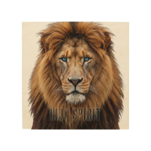 Majestic Lion Face with Blue Eyes | Wildlife Anima Wood Wall Art