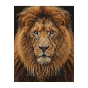 Majestic Lion Face with Blue Eyes | Wildlife Anima Wood Wall Art