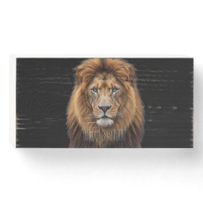 Majestic Lion Face with Blue Eyes | Wildlife Anima Wooden Box Sign