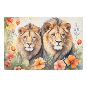Majestic Lion & Floral Watercolor Art Print 