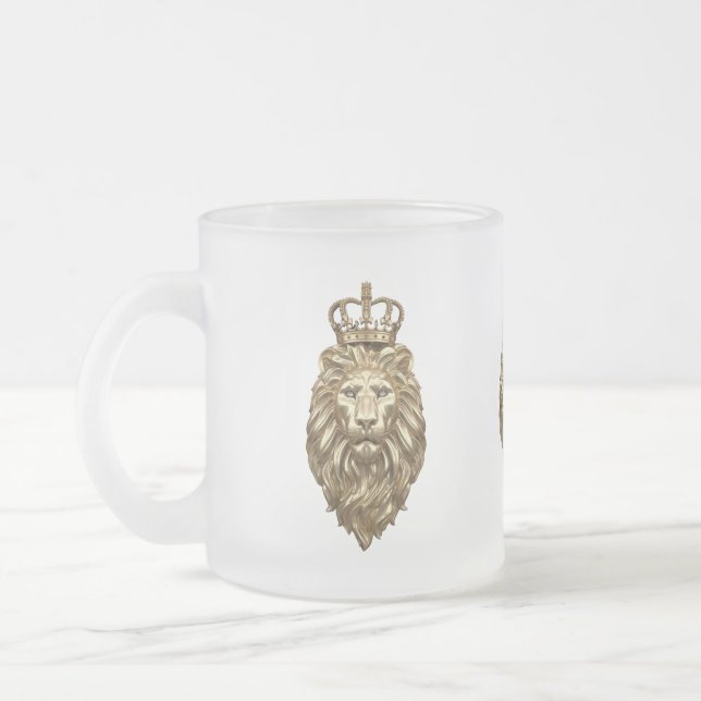 Majestic lion frosted glass coffee mug (Left)