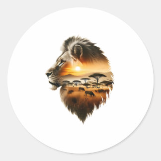 Majestic lion head classic round sticker