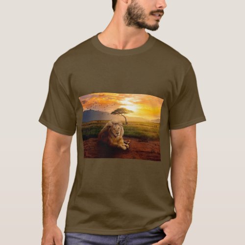 Majestic Lion in Africa at Sunset T_Shirt