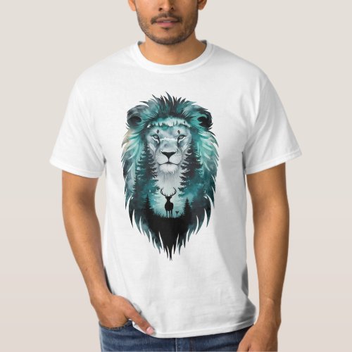 Majestic Lion in Misty Forest T_Shirt