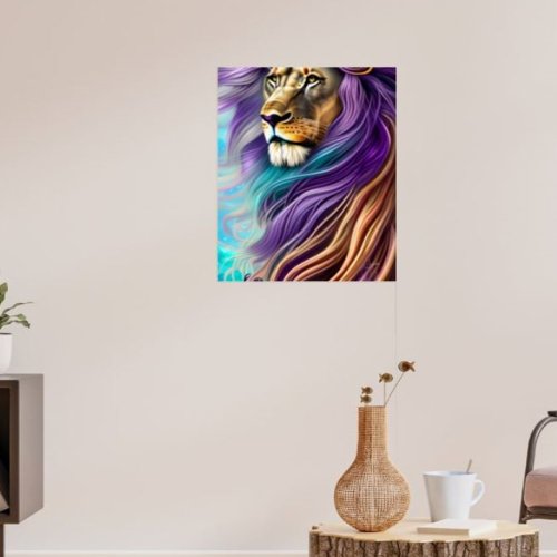 Majestic Lion in Purples and Aqua Poster