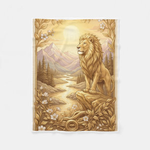 Majestic Lion In Sunny Mountain Nature Art Fleece Blanket