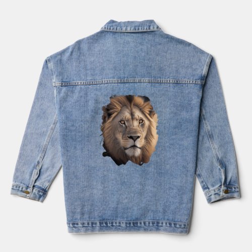 Majestic lion in the African savanna  1  Denim Jacket