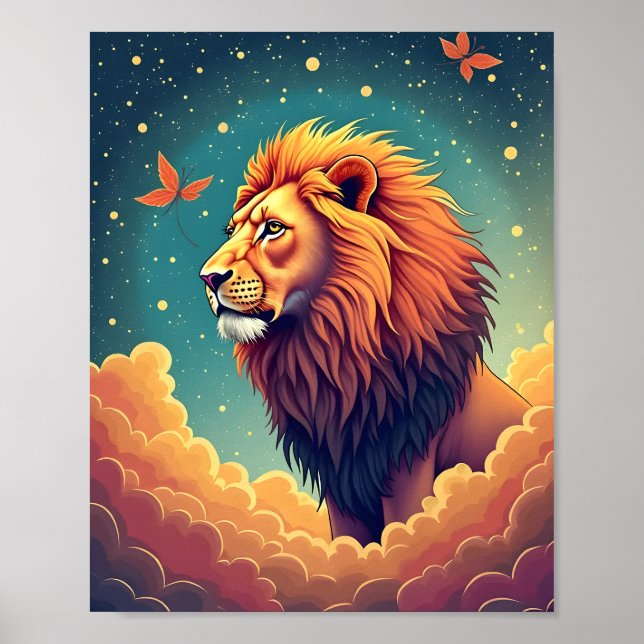 Majestic Lion in the Clouds Poster (Front)