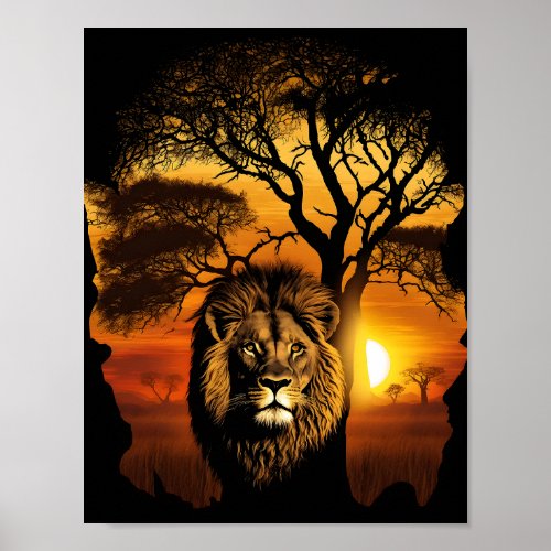 Majestic Lion in the Wilderness _ Sunset Safari Poster