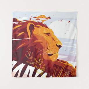Majestic lion on safari King of beasts lying and g Tapestry