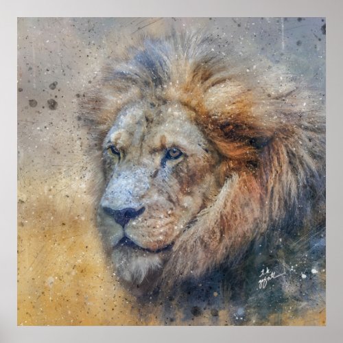 Majestic Lion Photography Modern Watercolor Poster