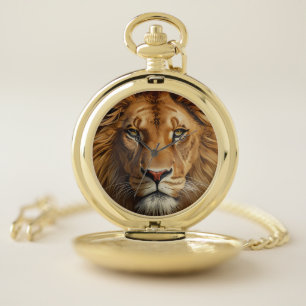 Majestic Lion Pocket Watch – Powerful Wildlife Art