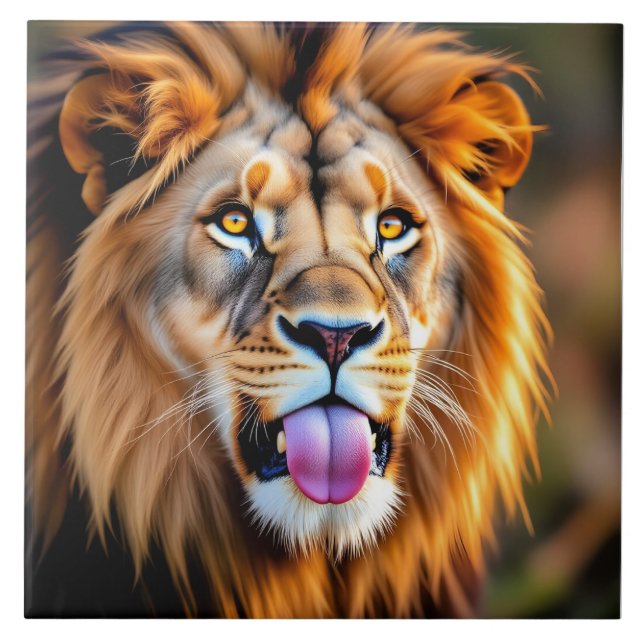 Majestic Lion Portrait Ceramic Tile (Front)