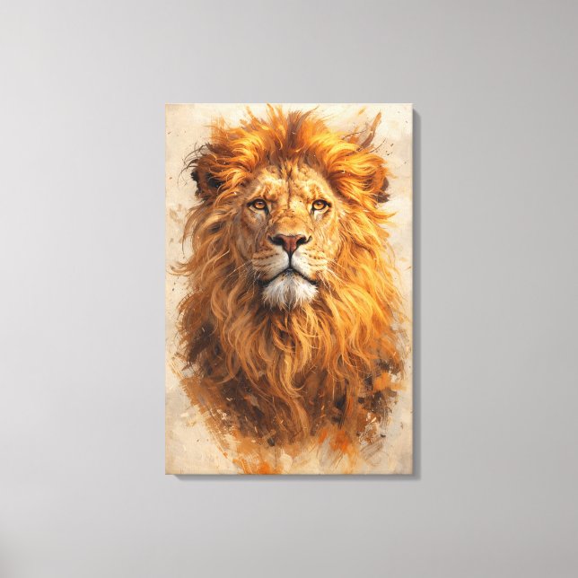 Majestic Lion Portrait – Golden Power Canvas Print (Front)