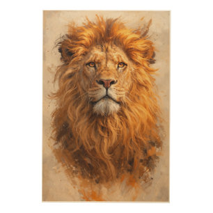 Majestic Lion Portrait – Golden Power Wood Wall Art