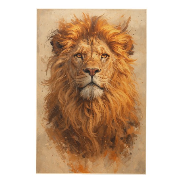 Majestic Lion Portrait – Golden Power Wood Wall Art (Front)