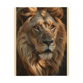 "Majestic Lion Portrait Wooden Wall Art" Wood Wall Art