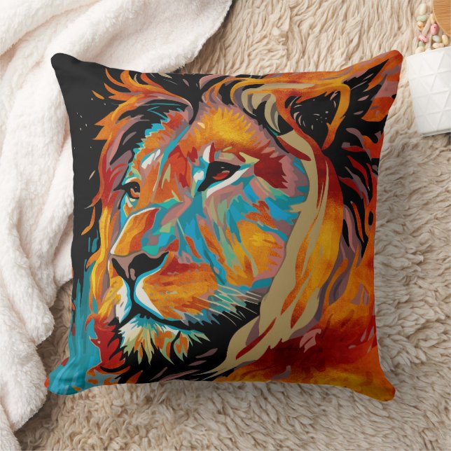 Majestic Lion Protecting Forests Throw Pillow (Blanket)