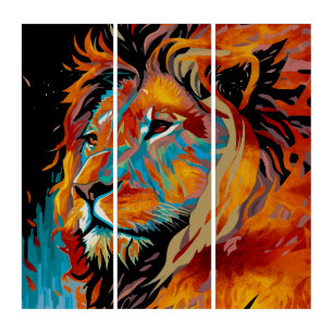 Majestic Lion Protecting Forests Triptych