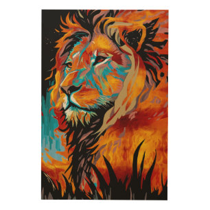 Majestic Lion Protecting Forests Wood Wall Art