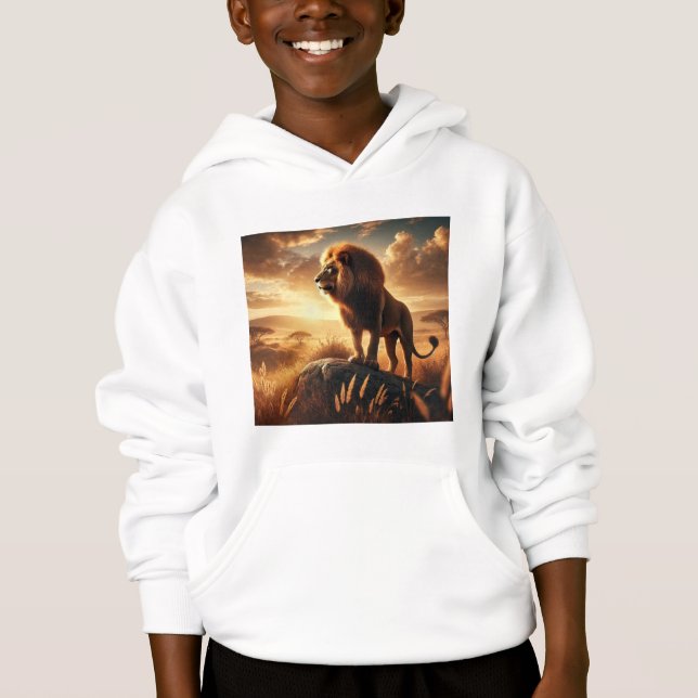 majestic lion proudly stands on a rock hoodie (Front)