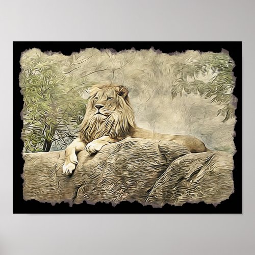 Majestic Lion sitting on a Cliff Poster