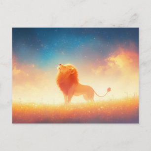Majestic Lion Starry Sunset Meadow Postcard