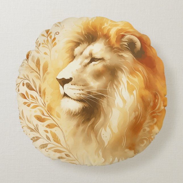 Majestic Lion Watercolor Design  Round Pillow (Front)