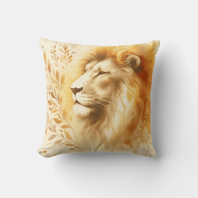 Majestic Lion Watercolor Design  Throw Pillow (Front)