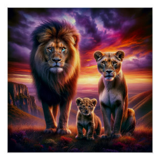 Majestic Lions at Sunset in African S Poster
