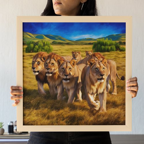 Majestic Lions Roaming the Savanna Poster