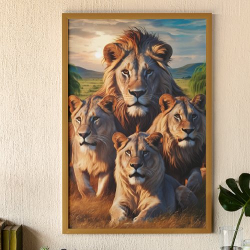 Majestic Lions Unite on Vast Grassland Poster