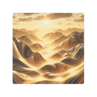 Majestic Liquid Gold Mountains - Surreal Golden Su Metal Print