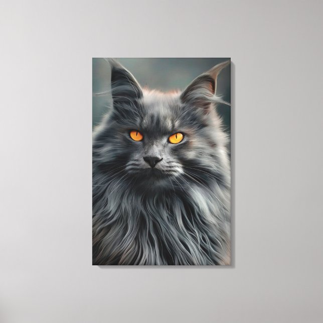 Majestic Long-Haired Cat Portrait Design Canvas Print (Front)