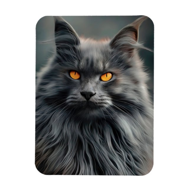 Majestic Long-Haired Cat Portrait Design Magnet (Vertical)