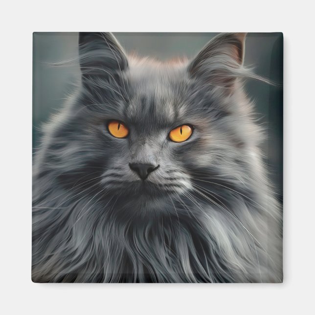 Majestic Long-Haired Cat Portrait Design Magnet (Front)