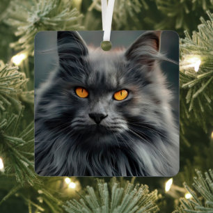 Majestic Long-Haired Cat Portrait Design Metal Ornament