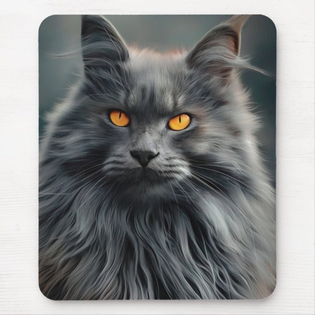 Majestic Long-Haired Cat Portrait Design Mouse Pad (Front)